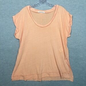 We The Free XS Oversized Distressed Orange Tunic T-Shirt Boxy Dolman Scoop Neck